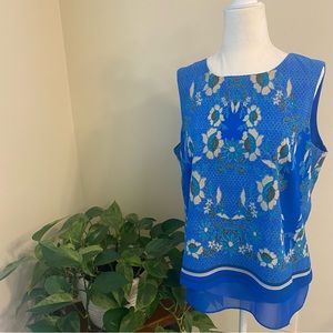 Rose + Olive Sleeveless Blue Floral Blouse